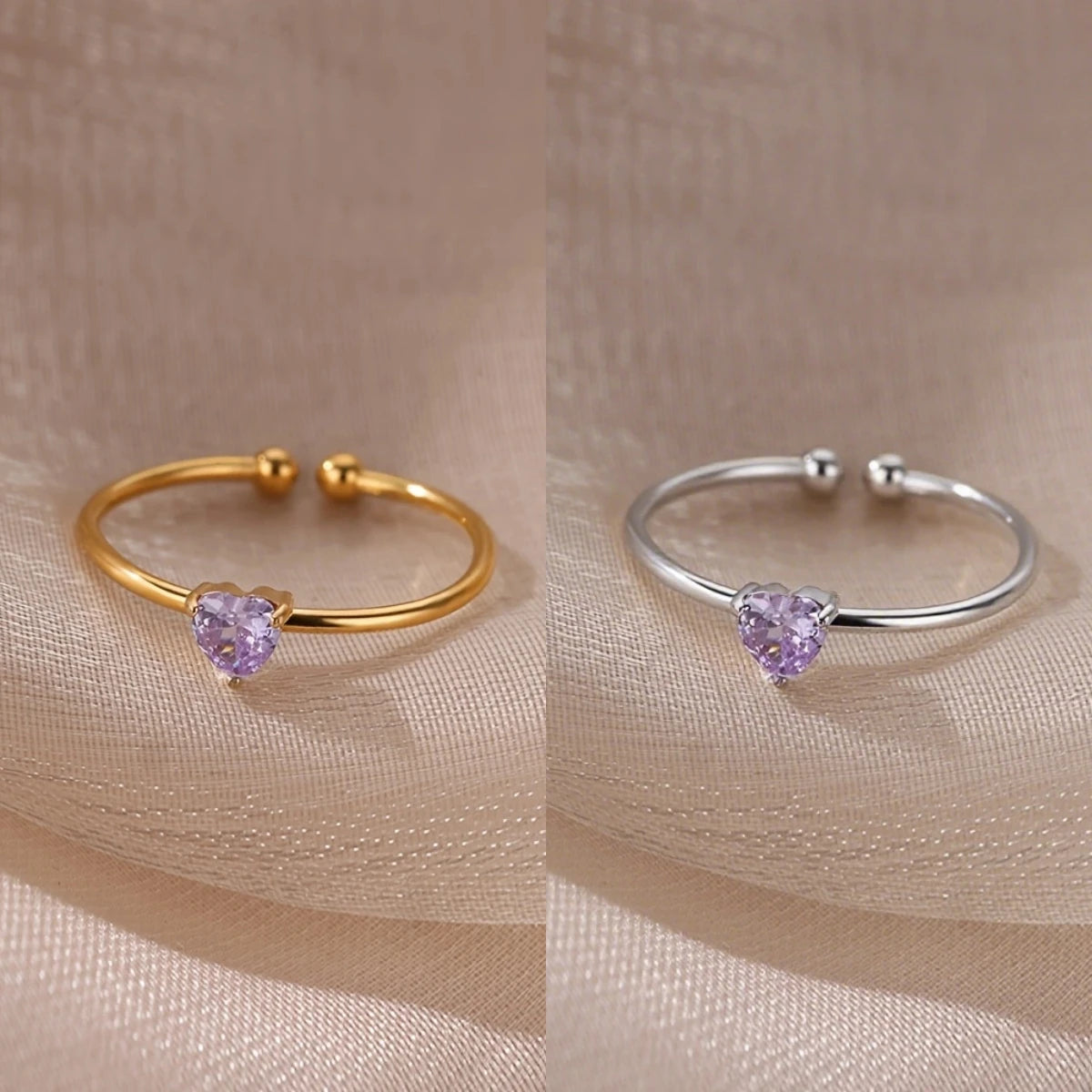 خواتم مفتوحة على شكل قلب ملون مرصعة بالزركون المكعب للنساء، خاتم أميرة أنيق بلون ذهبي من الفولاذ المقاوم للصدأ، هدية زفاف