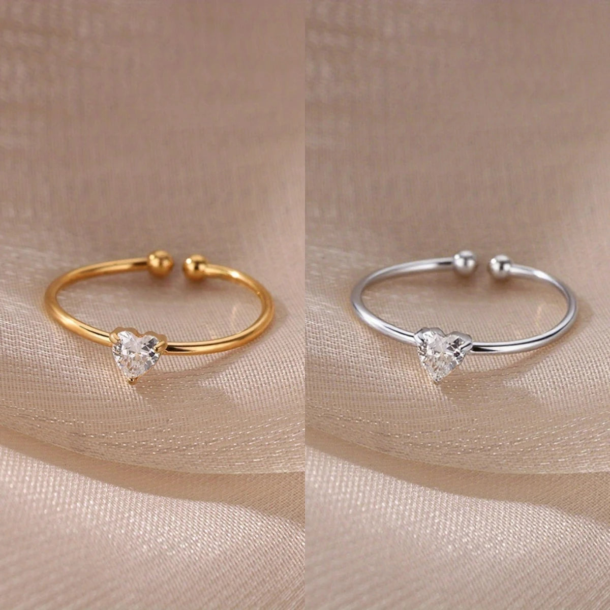 خواتم مفتوحة على شكل قلب ملون مرصعة بالزركون المكعب للنساء، خاتم أميرة أنيق بلون ذهبي من الفولاذ المقاوم للصدأ، هدية زفاف