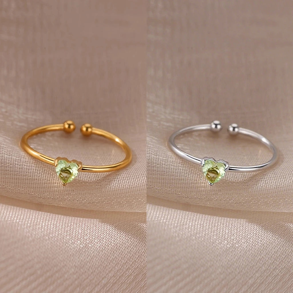 خواتم مفتوحة على شكل قلب ملون مرصعة بالزركون المكعب للنساء، خاتم أميرة أنيق بلون ذهبي من الفولاذ المقاوم للصدأ، هدية زفاف