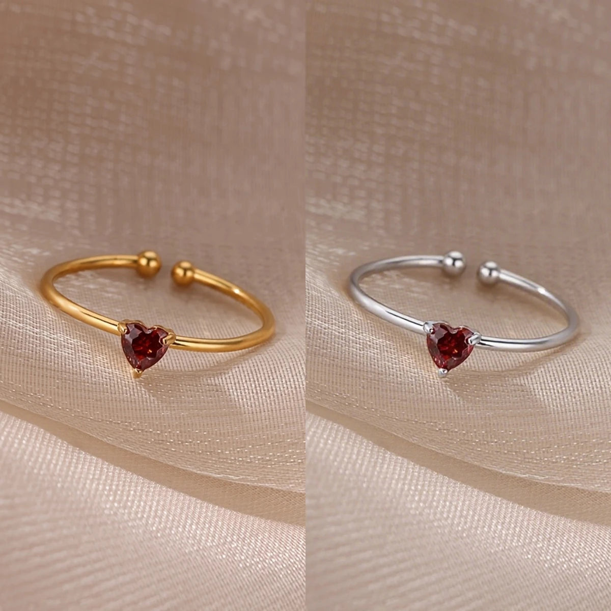 خواتم مفتوحة على شكل قلب ملون مرصعة بالزركون المكعب للنساء، خاتم أميرة أنيق بلون ذهبي من الفولاذ المقاوم للصدأ، هدية زفاف