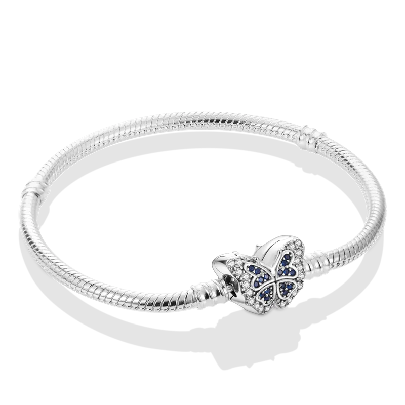 أساور من الفضة الإسترلينية عيار 925 بطول 17-20 سم على شكل فراشة على شكل ورقة البرسيم الأصلية تناسب خرز سحر DIY مجوهرات نسائية أنيقة