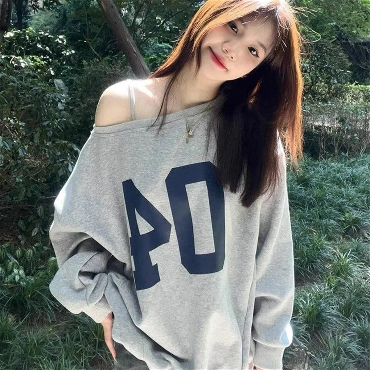 بلوزة فضفاضة قابلة للعكس بغطاء رأس للنساء بكتف عريض، سترة أمريكية عتيقة فضفاضة مكشوفة الكتفين للفتيات الرائعات في الخريف