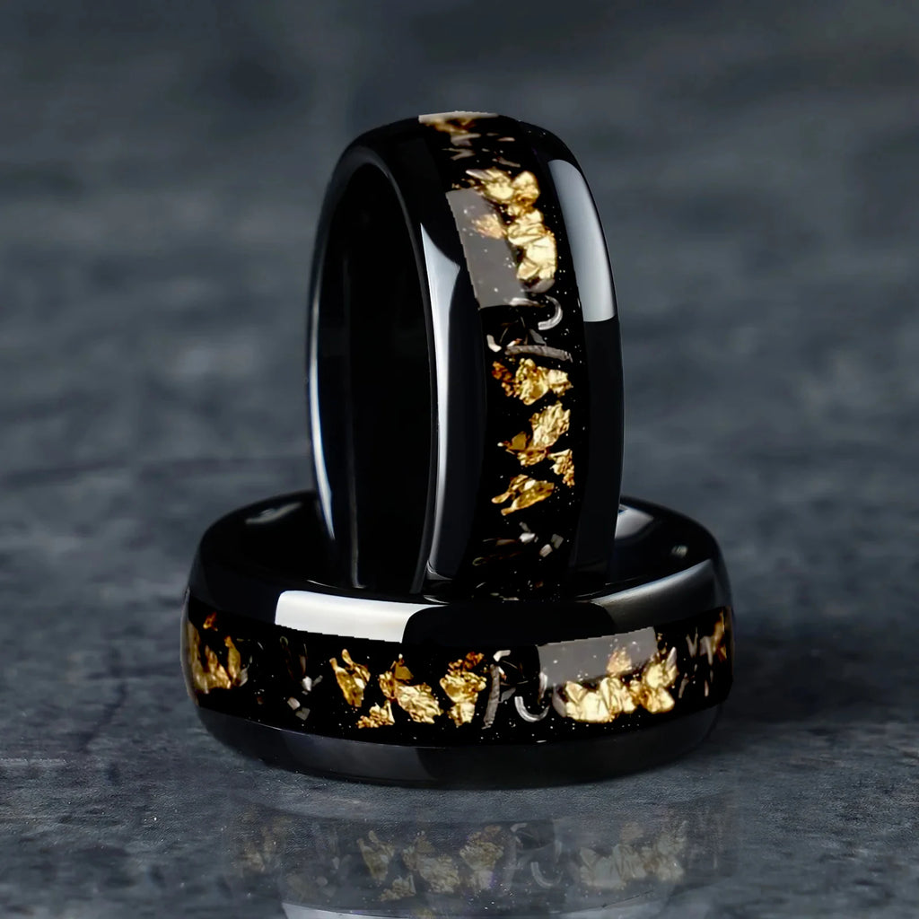 خواتم عصرية للرجال من الفولاذ المقاوم للصدأ مقاس 8 مم مرصعة بأحجار نيزكية وأذن البحر للرجال والنساء وخاتم خطوبة وزفاف هدية مجوهرات