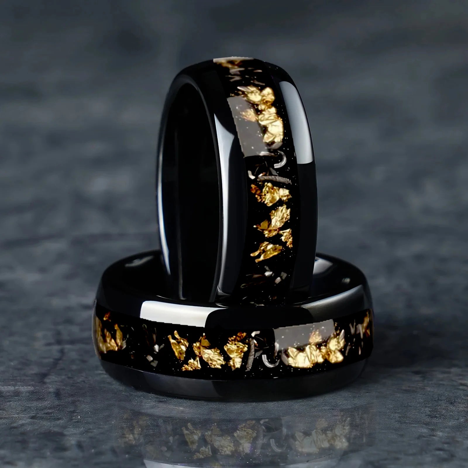 خواتم عصرية للرجال من الفولاذ المقاوم للصدأ مقاس 8 مم مرصعة بأحجار نيزكية وأذن البحر للرجال والنساء وخاتم خطوبة وزفاف هدية مجوهرات