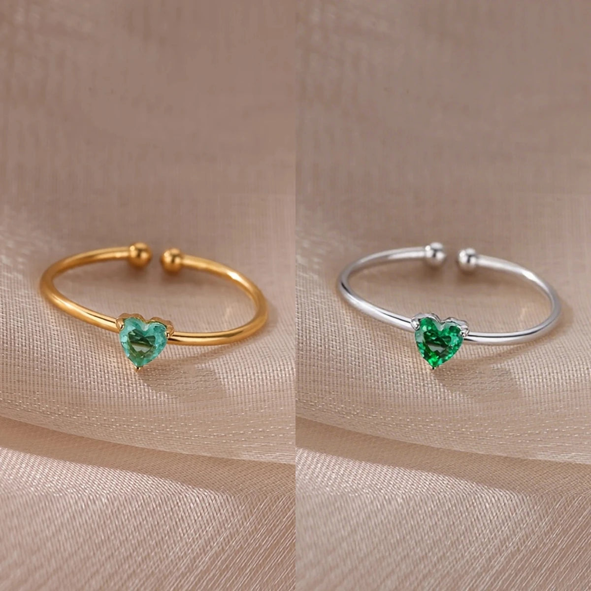 خواتم مفتوحة على شكل قلب ملون مرصعة بالزركون المكعب للنساء، خاتم أميرة أنيق بلون ذهبي من الفولاذ المقاوم للصدأ، هدية زفاف