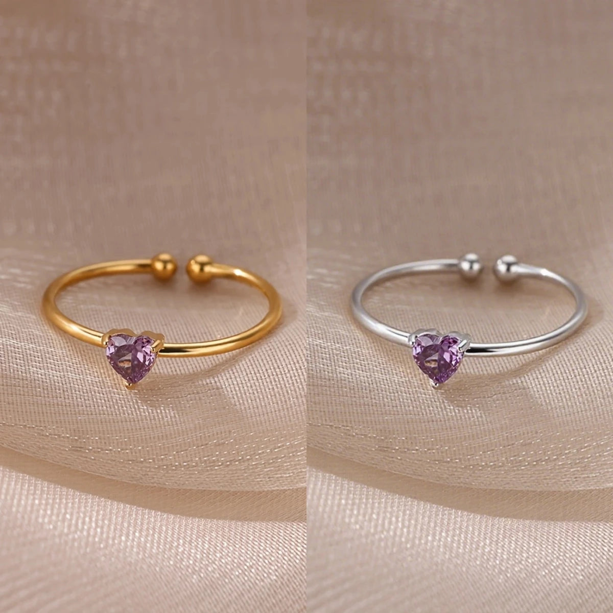 خواتم مفتوحة على شكل قلب ملون مرصعة بالزركون المكعب للنساء، خاتم أميرة أنيق بلون ذهبي من الفولاذ المقاوم للصدأ، هدية زفاف