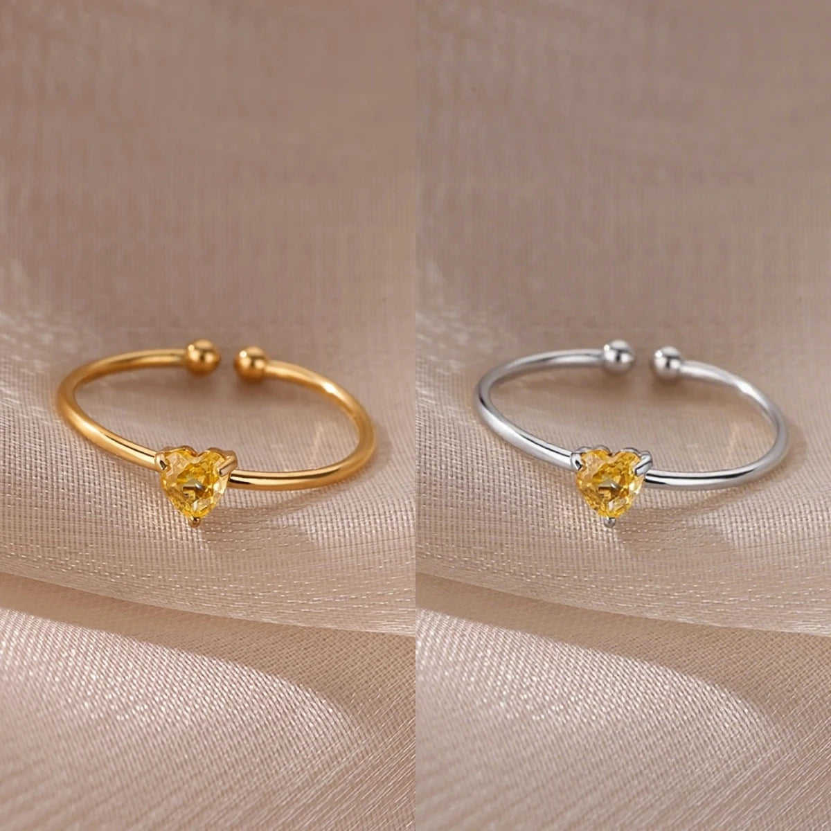 خواتم مفتوحة على شكل قلب ملون مرصعة بالزركون المكعب للنساء، خاتم أميرة أنيق بلون ذهبي من الفولاذ المقاوم للصدأ، هدية زفاف