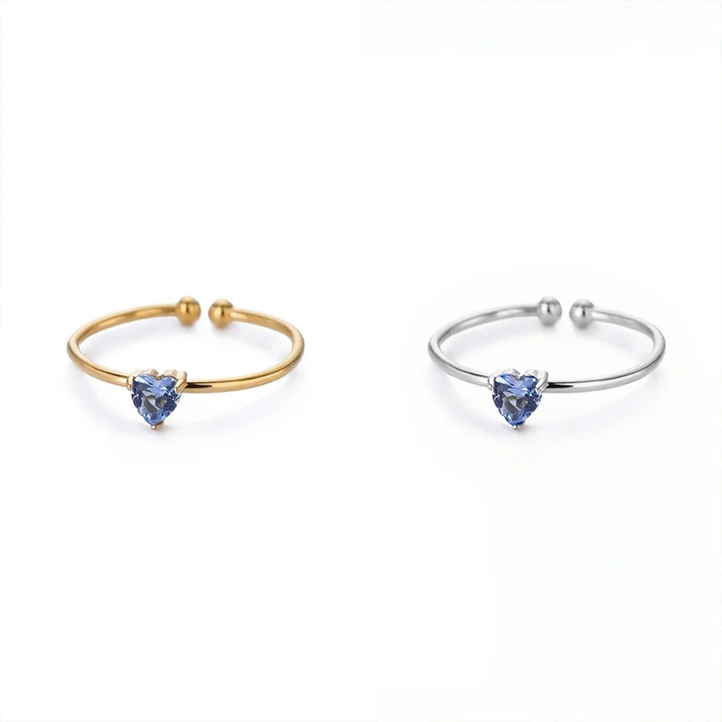 خواتم مفتوحة على شكل قلب ملون مرصعة بالزركون المكعب للنساء، خاتم أميرة أنيق بلون ذهبي من الفولاذ المقاوم للصدأ، هدية زفاف