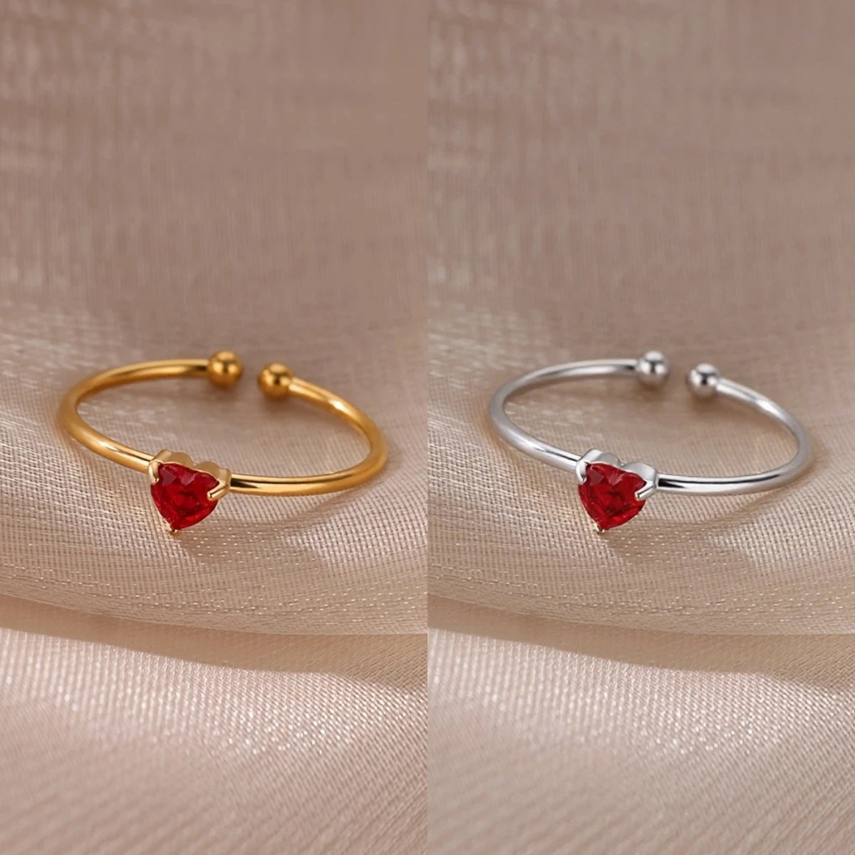 خواتم مفتوحة على شكل قلب ملون مرصعة بالزركون المكعب للنساء، خاتم أميرة أنيق بلون ذهبي من الفولاذ المقاوم للصدأ، هدية زفاف