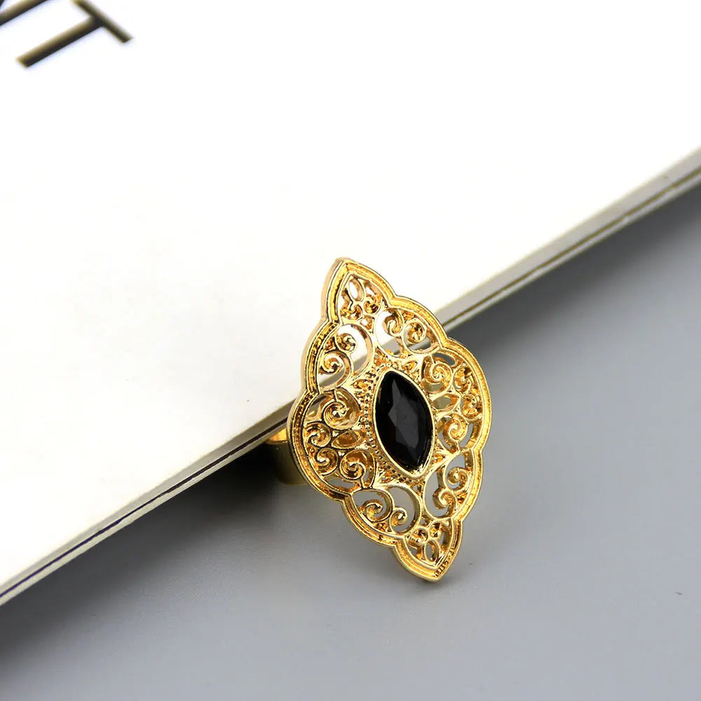 خاتم أنيق بلون ذهبي بنقشة عربية للنساء، خاتم بوهيمي مفتوح، مجوهرات زفاف مرصعة بالكريستال، هدية للعروس الأفريقية الذهبية لعام 2020