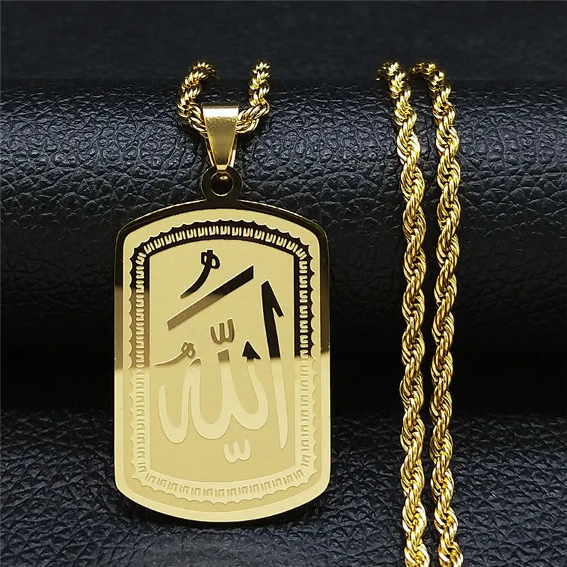 Muslim Islamic Quran Allah Stainless Steel Statement Necklace for Men Gold Color Chain Necklace Jewelry collier homme N1208S02