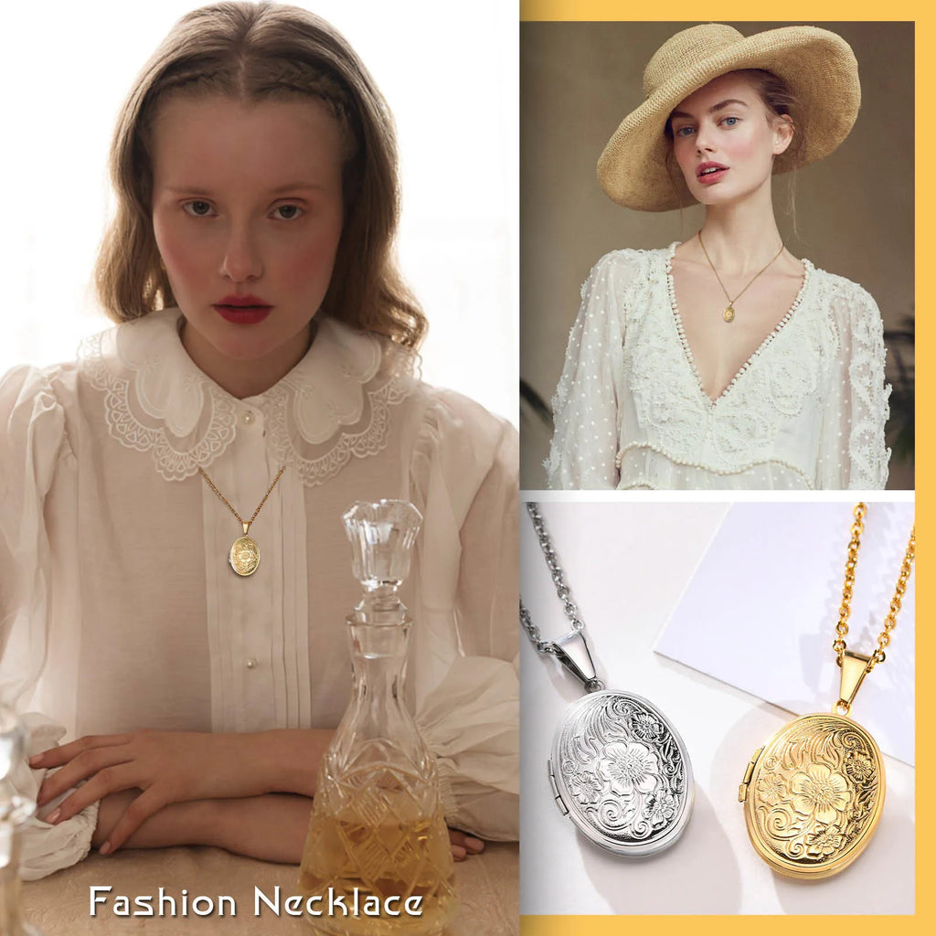 قلادات على شكل قلب بيضاوي مزهر رقيق للنساء، إطار صورة من الفولاذ المقاوم للصدأ، هدية تذكارية لوعد الحب