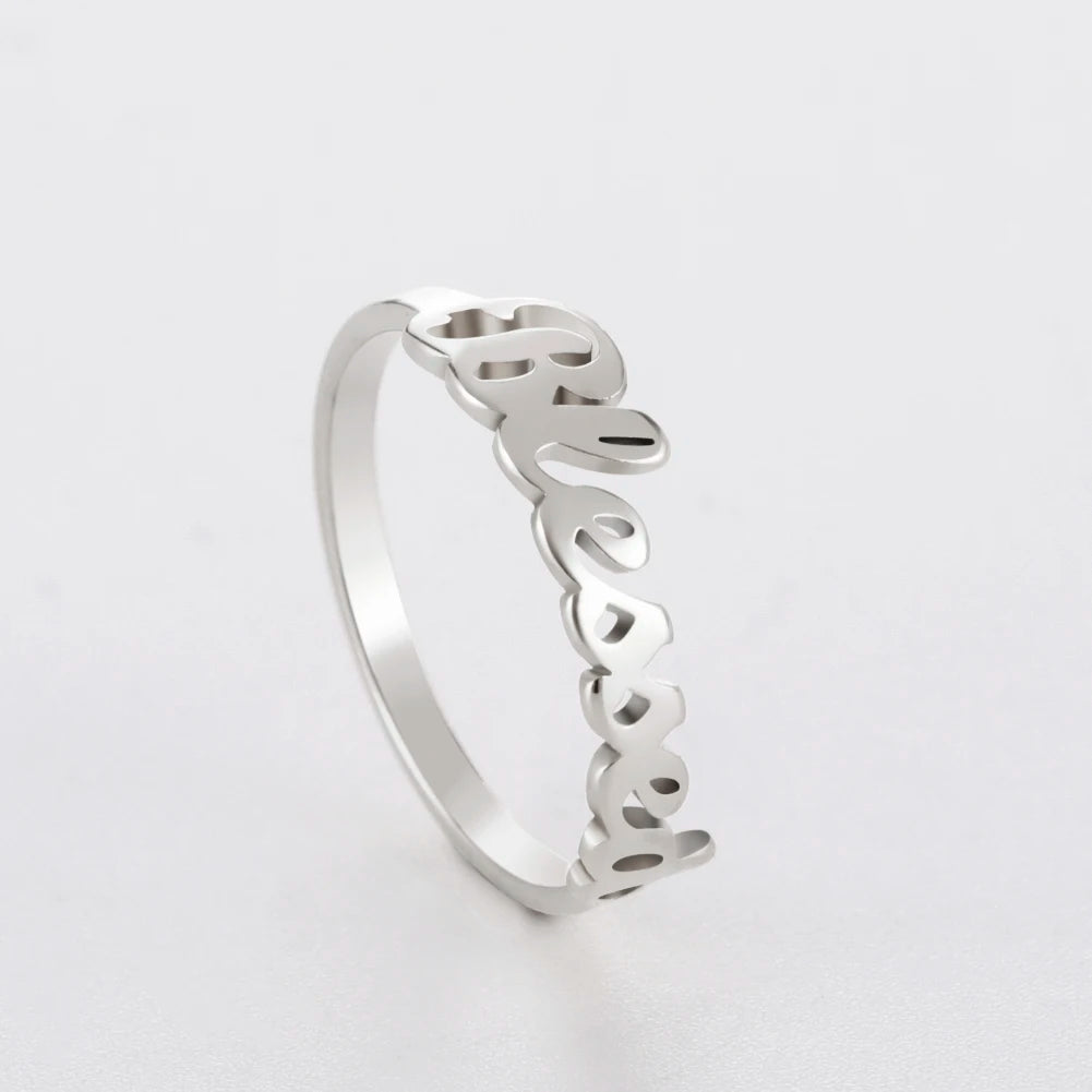 خواتم COOLTIME المزينة بحروف مباركة، مصنوعة من الفولاذ المقاوم للصدأ، خاتم للزوجين، مناسب للرجال والنساء، تصميم عصري لعام 2025، هدية مثالية لحفلات الزفاف، متوفرة بالجملة