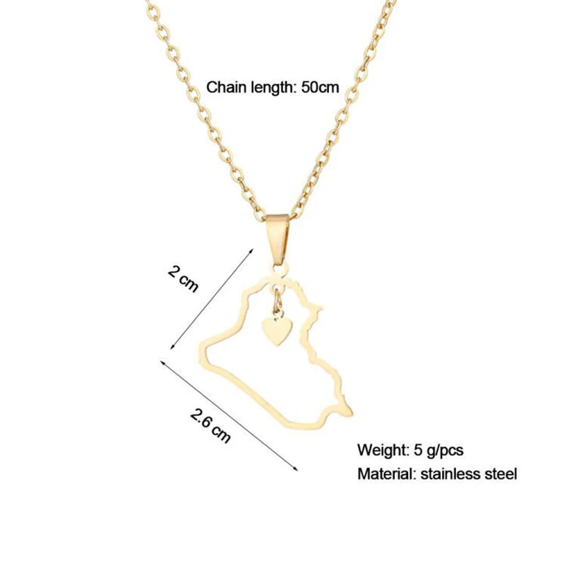 قلادة من الفولاذ المقاوم للصدأ على شكل قلب/صليب لجمهورية العراق بلون ذهبي/فولاذي للرجال والنساء مجوهرات عراقية هدية