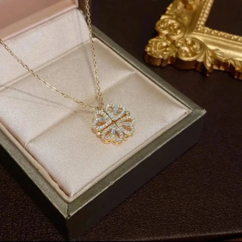 Sweet Zircon Crystal Pendant Necklace For Women Korean Fashion Stainless Steel Clavicle Chain Jewelry Female Wedding Accessories