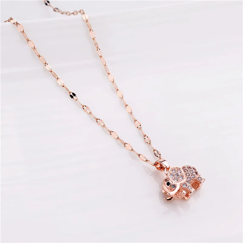 Sweet Zircon Crystal Pendant Necklace For Women Korean Fashion Stainless Steel Clavicle Chain Jewelry Female Wedding Accessories