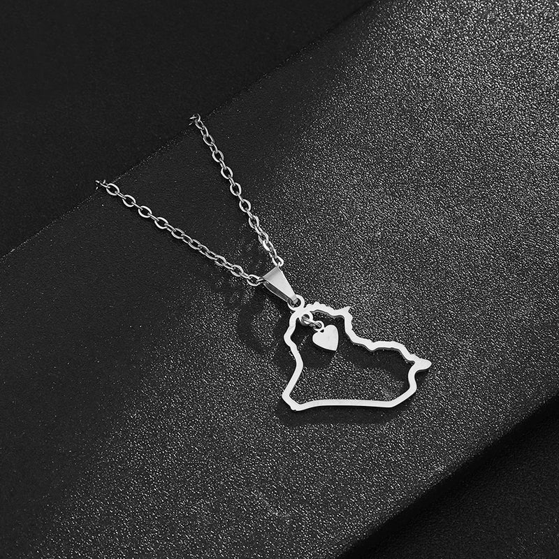 قلادة من الفولاذ المقاوم للصدأ على شكل قلب/صليب لجمهورية العراق بلون ذهبي/فولاذي للرجال والنساء مجوهرات عراقية هدية