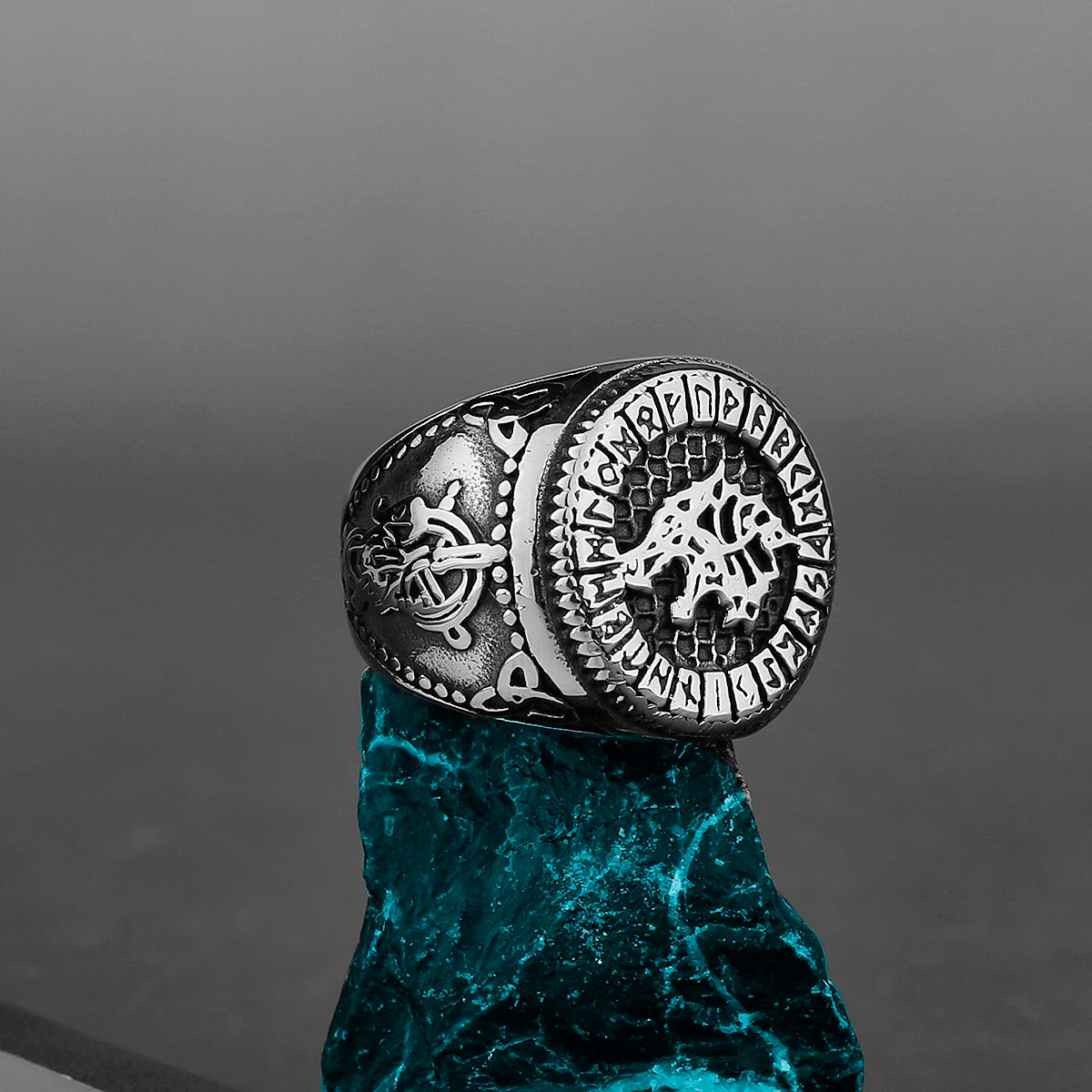 خاتم فايكنج نورديك من الفولاذ المقاوم للصدأ مرساة بوصلة شجرة الحياة فايكنج رون الذئب خاتم للرجال والنساء مصنع مجوهرات بالجملة