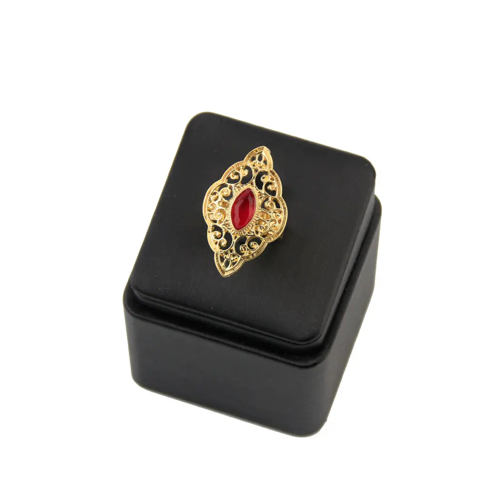 Sunspicems Elegant Gold Color Arabesque Ring for Women Boho Opening Ring Crystal Wedding Jewelry African Golden Bride Gift 2020