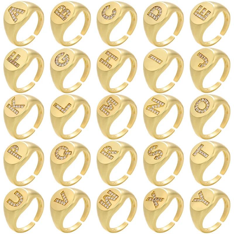 خواتم ZHUKOU AZ الأولية للنساء والرجال، خاتم مميز مكون من 26 حرفًا، خواتم نسائية مرصعة بالكريستال، خواتم قابلة للتعديل، بيع بالجملة VJ165