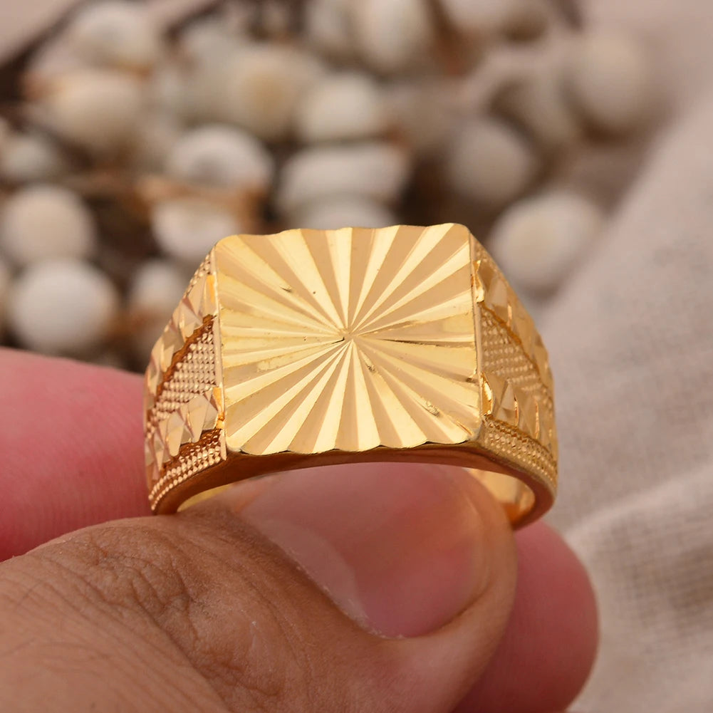 24k Dubai Gold Color Rings For Women Man  Bijoux Africaine Dubai Jewelry Saudi Arabia Ring Party Gifts