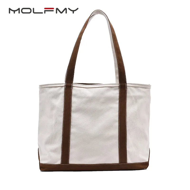 حقيبة قماشية بسيطة، حقيبة يد نسائية، حقيبة كتف بسحاب، حقيبة تسوق مربعة كبيرة الحجم بحزام مخطط، تصميم عصري لعام 2022