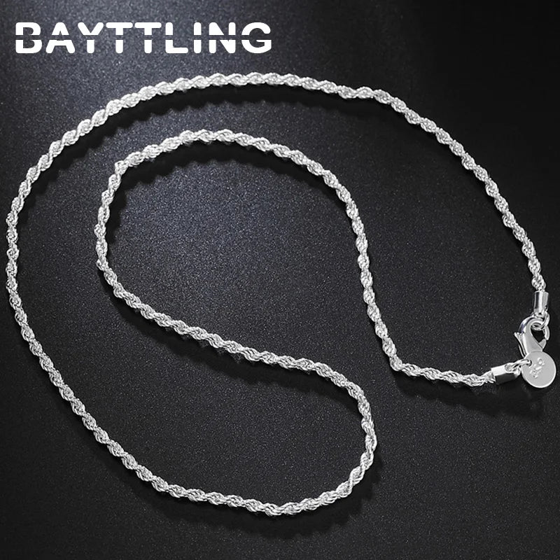 قلادة BAYTTLING الجديدة من الفضة الإسترلينية عيار 925 بمقاس 16/18/20/22/24 بوصة، سلسلة حبل ملتوية 2 مم، للنساء والرجال، مجوهرات زفاف أنيقة، هدية