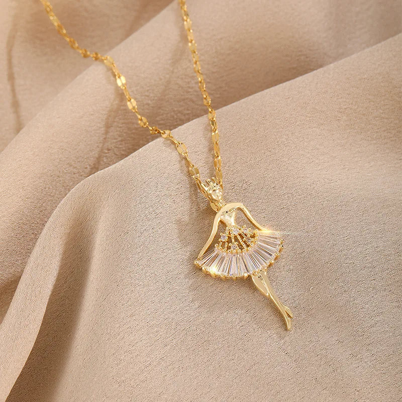 Sweet Zircon Crystal Pendant Necklace For Women Korean Fashion Stainless Steel Clavicle Chain Jewelry Female Wedding Accessories