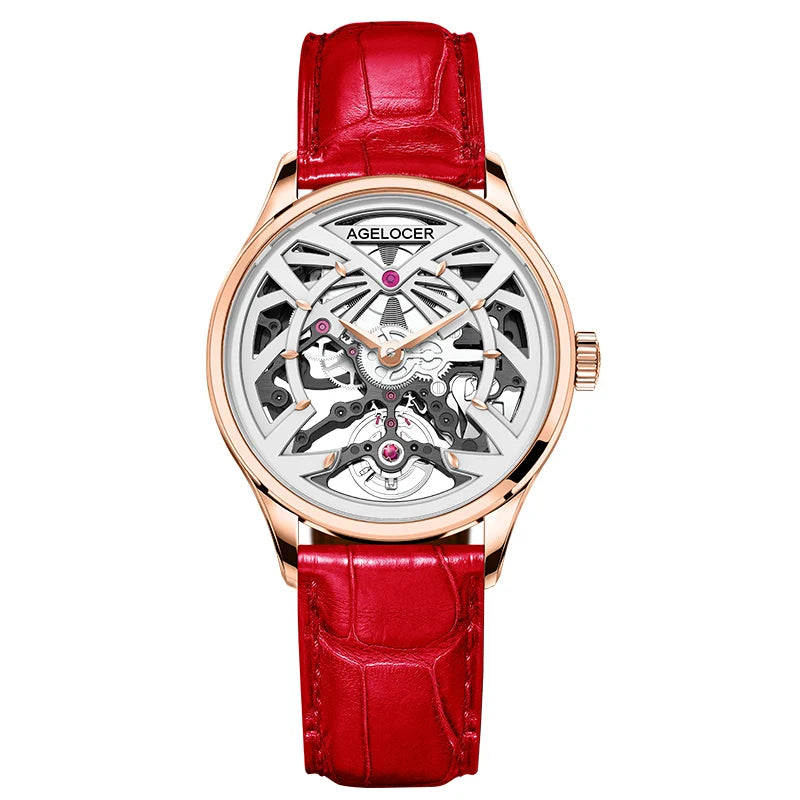 ساعة AGELOCER الأصلية Schwarzwald النسائية الفاخرة للأعمال، ساعة ميكانيكية أوتوماتيكية، هدية عيد ميلاد للنساء