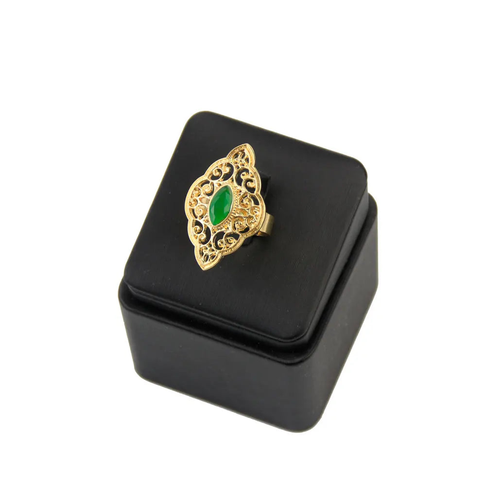 Sunspicems Elegant Gold Color Arabesque Ring for Women Boho Opening Ring Crystal Wedding Jewelry African Golden Bride Gift 2020