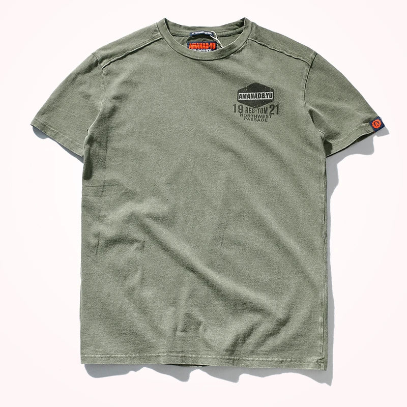 تي شيرت صيفي جديد بأكمام قصيرة ورقبة مستديرة وطول متوسط ​​من القطن الخالص للرجال