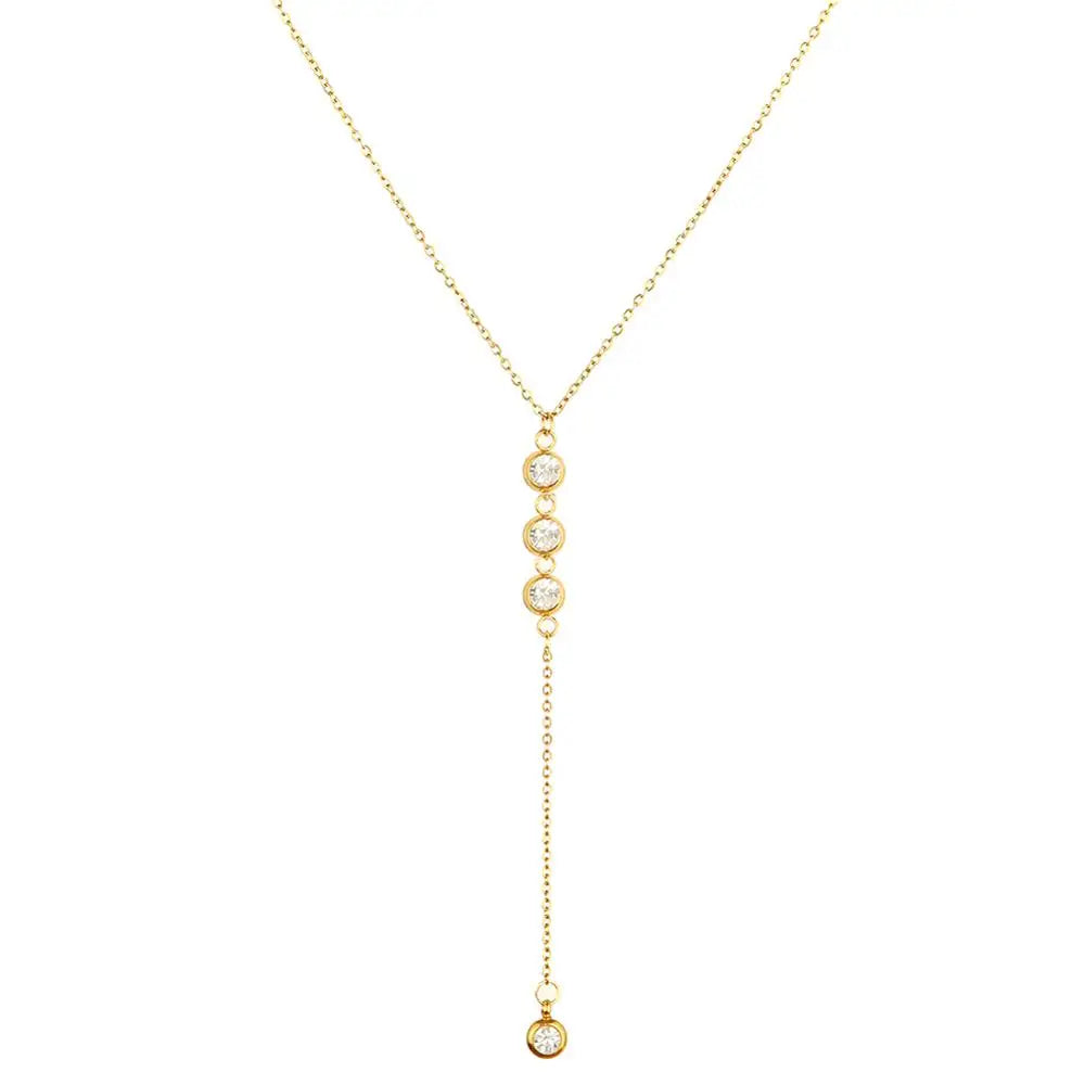 Stainless Steel Thin Chain Necklace Crystal Pendant Necklace For Women Y Shape Rhinestone Choker Necklaces Wedding Jewelry