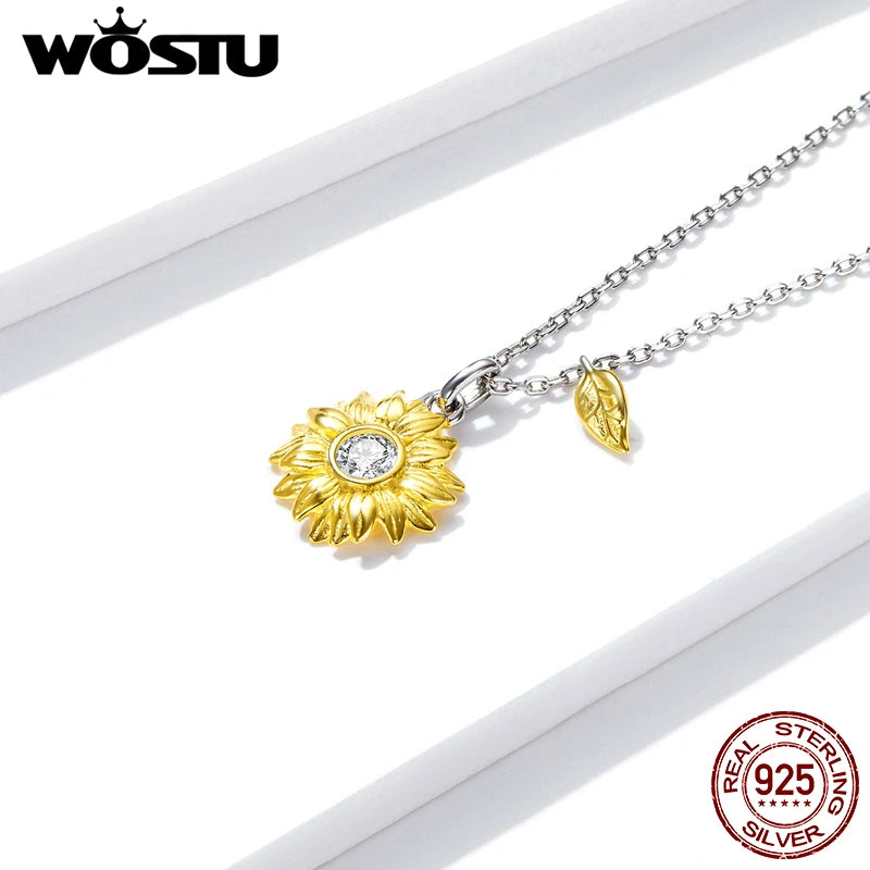 قلادة WOSTU من الفضة الإسترلينية 925 على شكل عباد الشمس وسلسلة طويلة للنساء مجوهرات عصرية CTN212