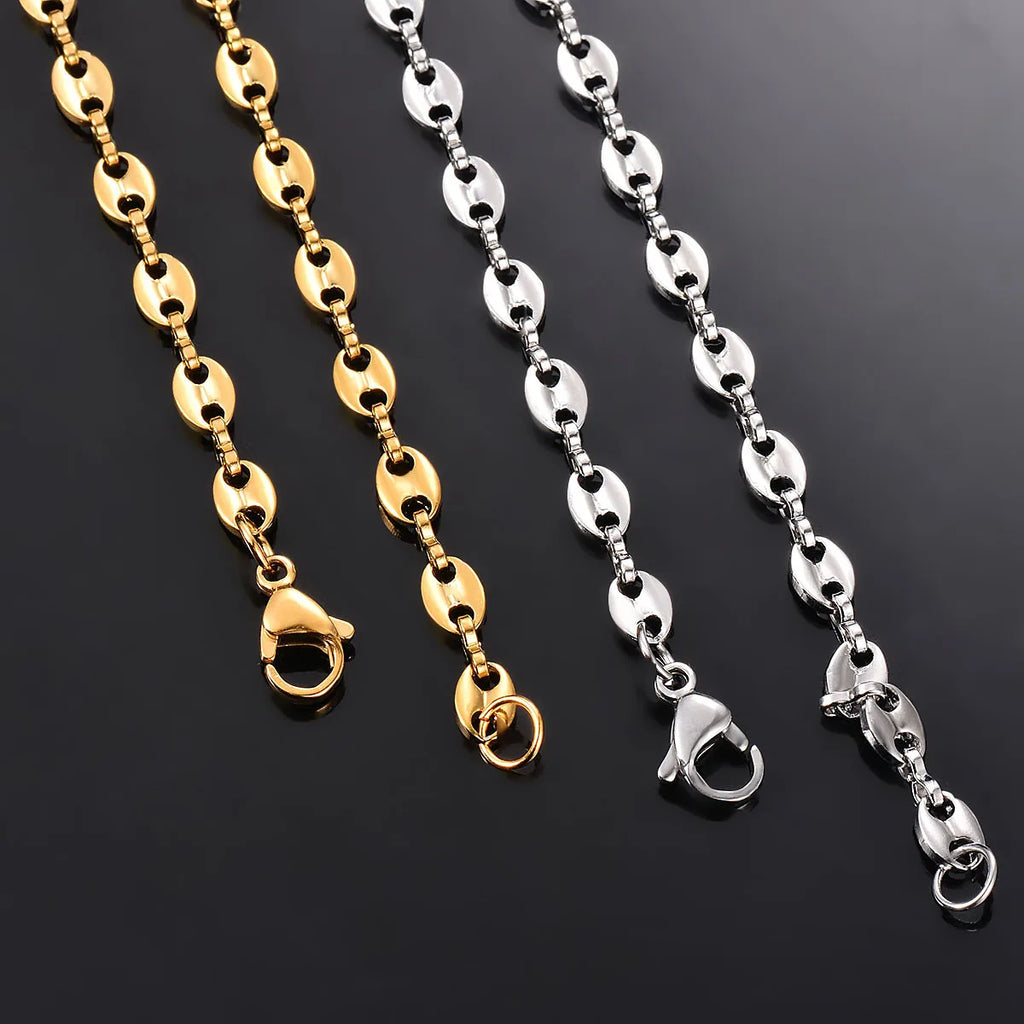 قطعة واحدة من قلادات سلاسل حبوب قهوة الهيب هوب المصنوعة من الفولاذ المقاوم للصدأ، سلاسل أنف الخنزير، أساور قلادة بانك