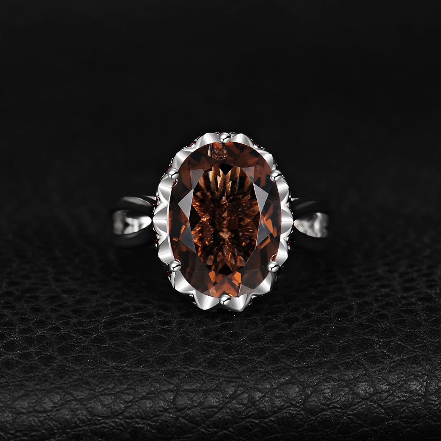 خواتم كوكتيل كبيرة من الفضة الإسترلينية عيار 925 مرصعة بأحجار الكوارتز الدخاني البيضاوي الأصلية، وزنها 5.7 قيراط، للنساء من JewelryPalace