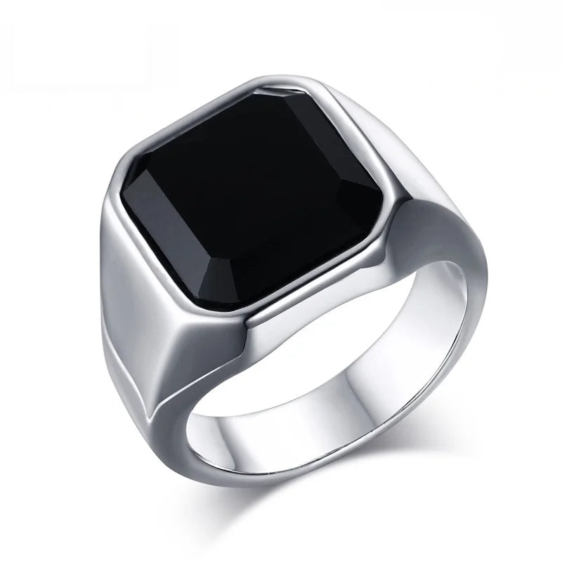 Vnox 12.5mm Signet Ring for Men, Black Square Top Stainless Steel Finger Band, Gothic Punk Rock Boy Stamp Rings