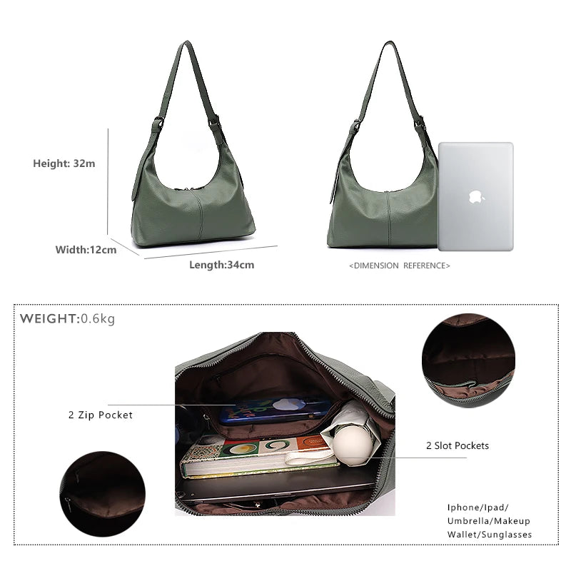 حقيبة كروس بودي نسائية فاخرة من جلد البقر من SC حقيبة كتف كبيرة غير رسمية بحزام عريض حقيبة يد نسائية يومية 100% من الجلد الأصلي