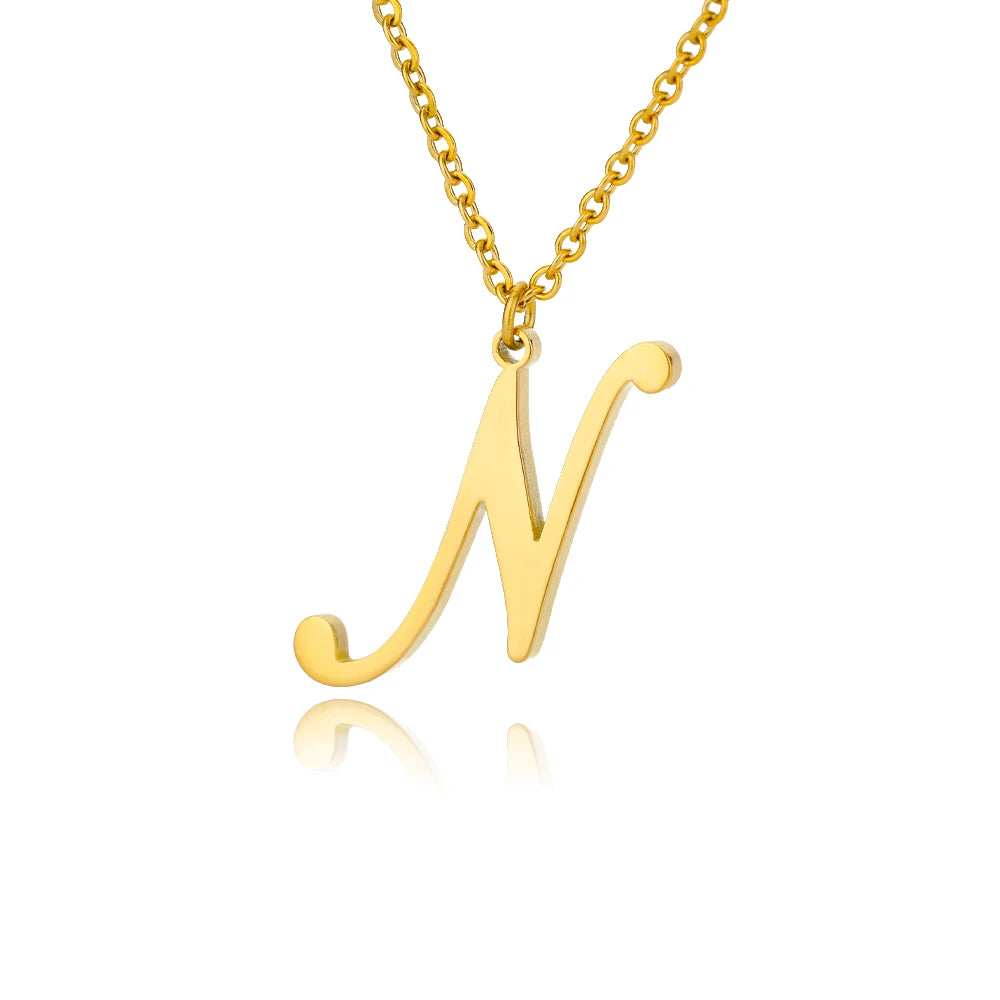 Dainty Initial Letter Necklaces For Women Gold Color Minimalist  Stainless Steel Initial Necklace Femme Wedding Jewelry Gift