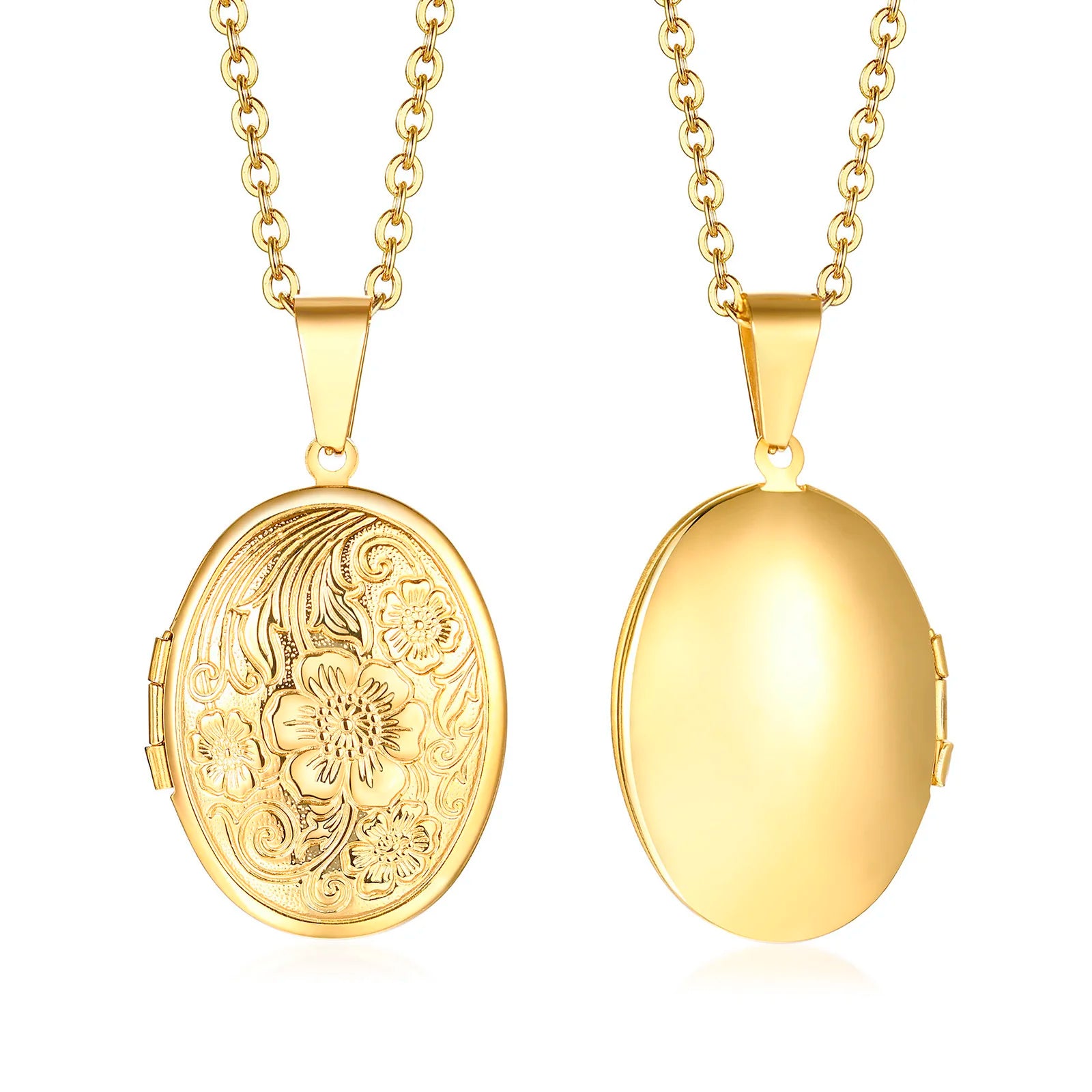 Delicate Floral Oval Heart Locket Pendant Necklaces for Women,Stainless Steel Photo Frame Promise Love Keepsake Gift