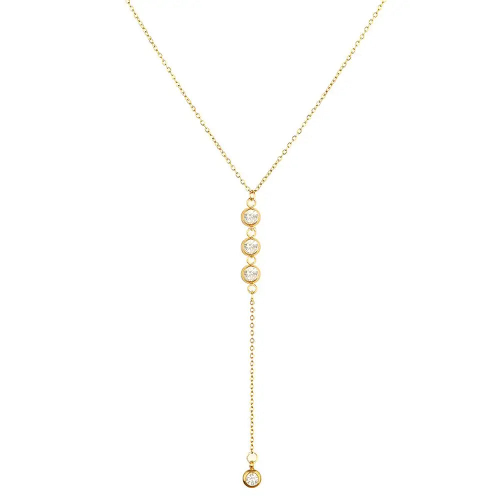 Stainless Steel Thin Chain Necklace Crystal Pendant Necklace For Women Y Shape Rhinestone Choker Necklaces Wedding Jewelry