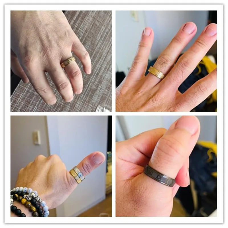 خاتم عتيق بأرقام رومانية، تصميم أنيق، عرض 6 مم، مصنوع من الفولاذ المقاوم للصدأ، خاتم للأزواج، مناسب للرجال والنساء، مجوهرات للحفلات، هدايا أعياد الميلاد