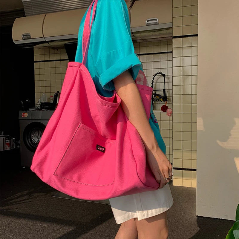 حقيبة قماشية عالية الجودة قابلة لإعادة الاستخدام، حقيبة تسوق كتف نسائية بسيطة وعملية للاستخدام اليومي، حقيبة يد نسائية قابلة للطي محمولة