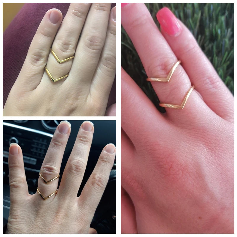 خواتم أنيقة بتصميم شيفرون للنساء، مجوهرات مثالية لحفلات أعياد الميلاد، مصنوعة من الفولاذ المقاوم للصدأ بلون ذهبي، هدية مثالية للارتداء اليومي.