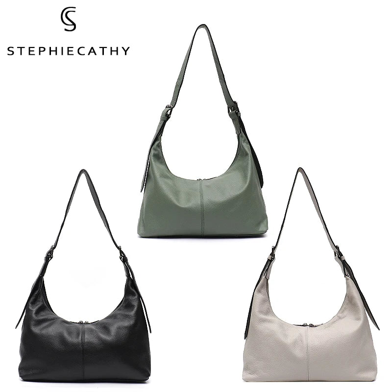 حقيبة كروس بودي نسائية فاخرة من جلد البقر من SC حقيبة كتف كبيرة غير رسمية بحزام عريض حقيبة يد نسائية يومية 100% من الجلد الأصلي