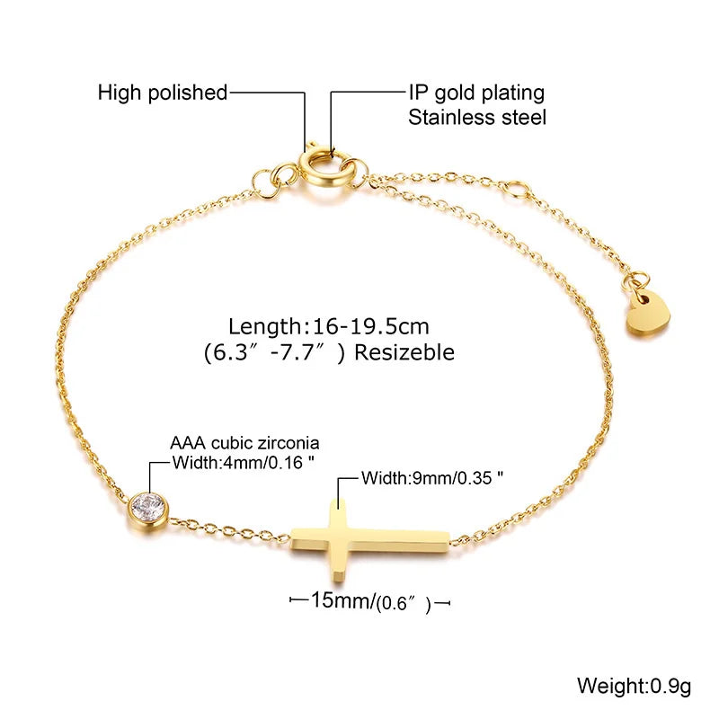 سوار نسائي بتصميم بسيط، سلسلة رفيعة، صليب، هلال، نجمة، مصنوع من الفولاذ المقاوم للصدأ، حلقات قابلة للتعديل، طبقات متراصة