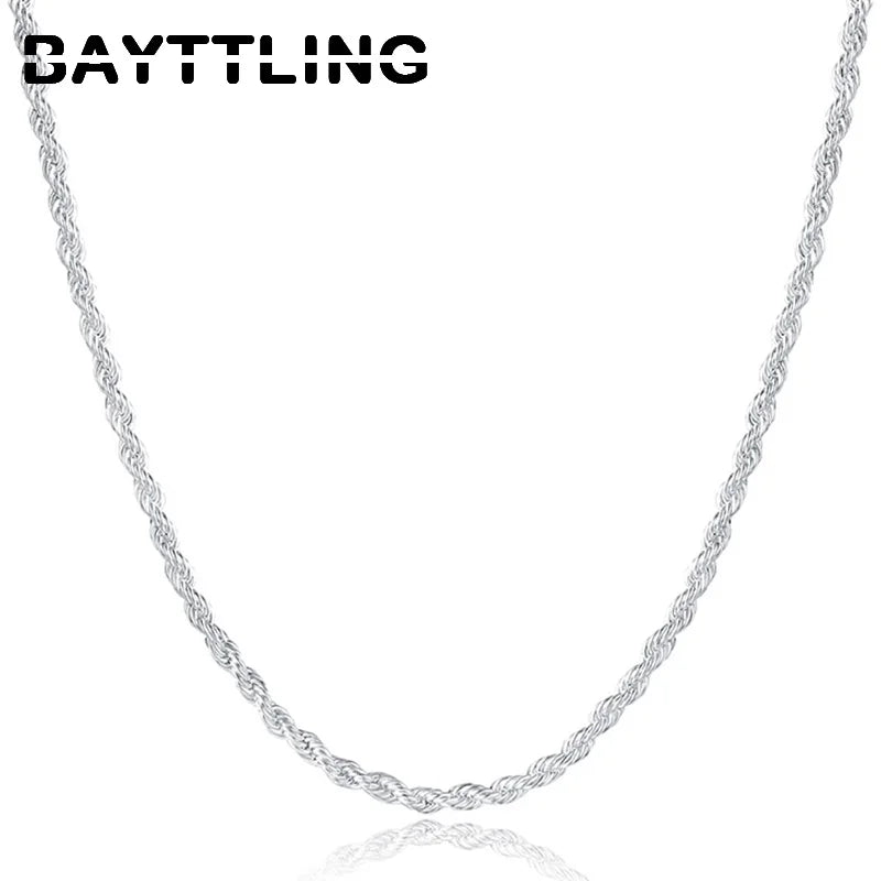 قلادة BAYTTLING الجديدة من الفضة الإسترلينية عيار 925 بمقاس 16/18/20/22/24 بوصة، سلسلة حبل ملتوية 2 مم، للنساء والرجال، مجوهرات زفاف أنيقة، هدية