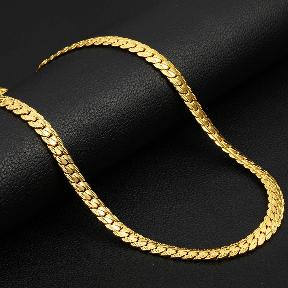 Punk 4/7mm Embossing Flat Snake Chain Necklace Gold/Silver Color Stainless Steel Chains For Men Women Fashion Jewelry 18"-29"