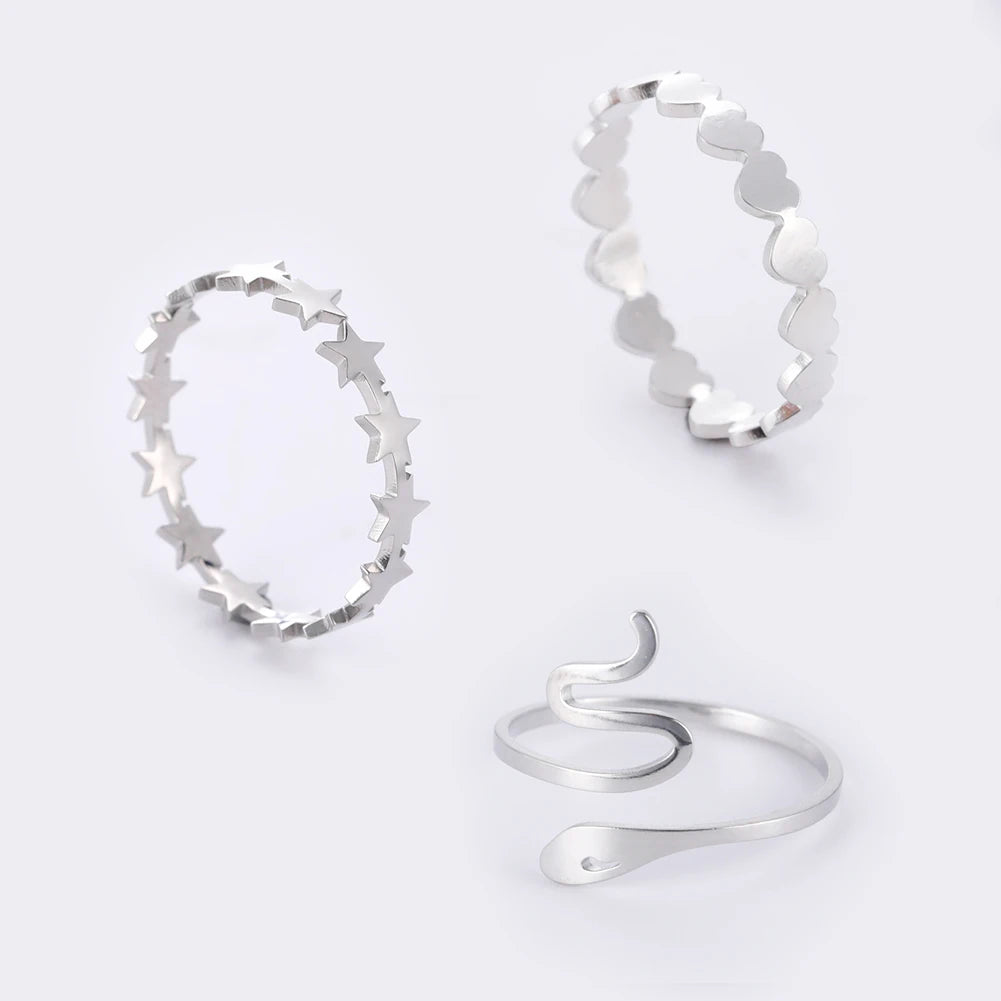 خاتم تيمر من الفولاذ المقاوم للصدأ، خواتم نسائية وفتيات وأزواج، بتصميمات على شكل قلب، مخلب قطة، زهرة، ثعبان، نجمة، موسيقى، خاتم قابل للتعديل، هدية مجوهرات