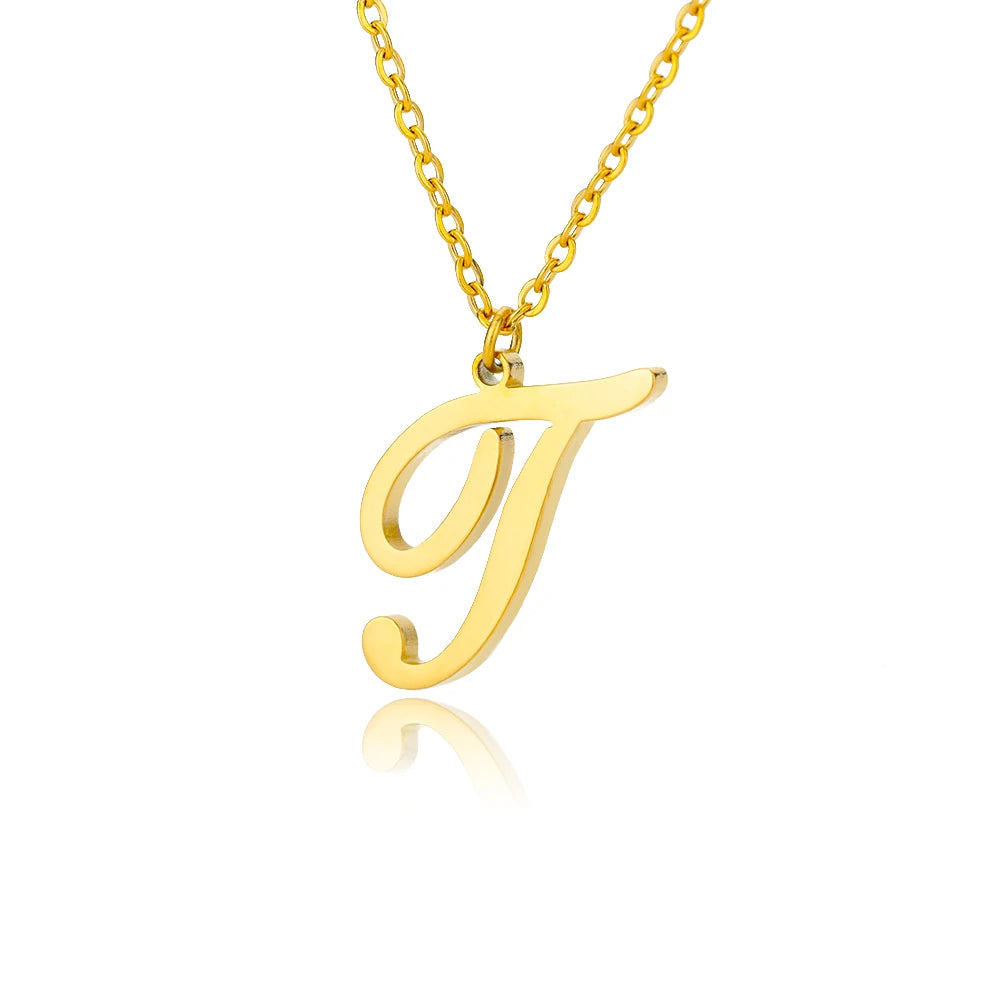 Dainty Initial Letter Necklaces For Women Gold Color Minimalist  Stainless Steel Initial Necklace Femme Wedding Jewelry Gift