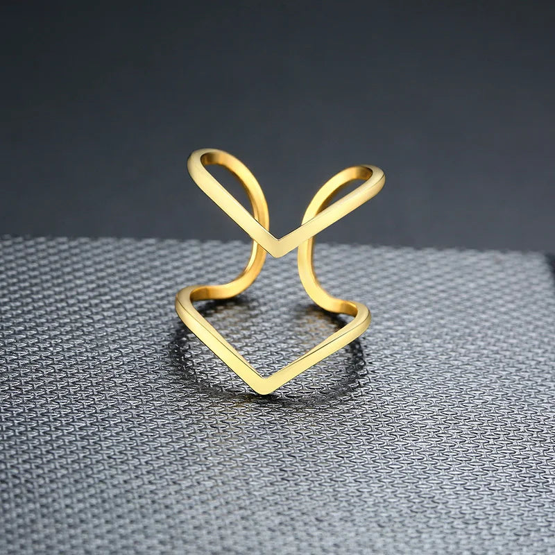 خواتم أنيقة بتصميم شيفرون للنساء، مجوهرات مثالية لحفلات أعياد الميلاد، مصنوعة من الفولاذ المقاوم للصدأ بلون ذهبي، هدية مثالية للارتداء اليومي.